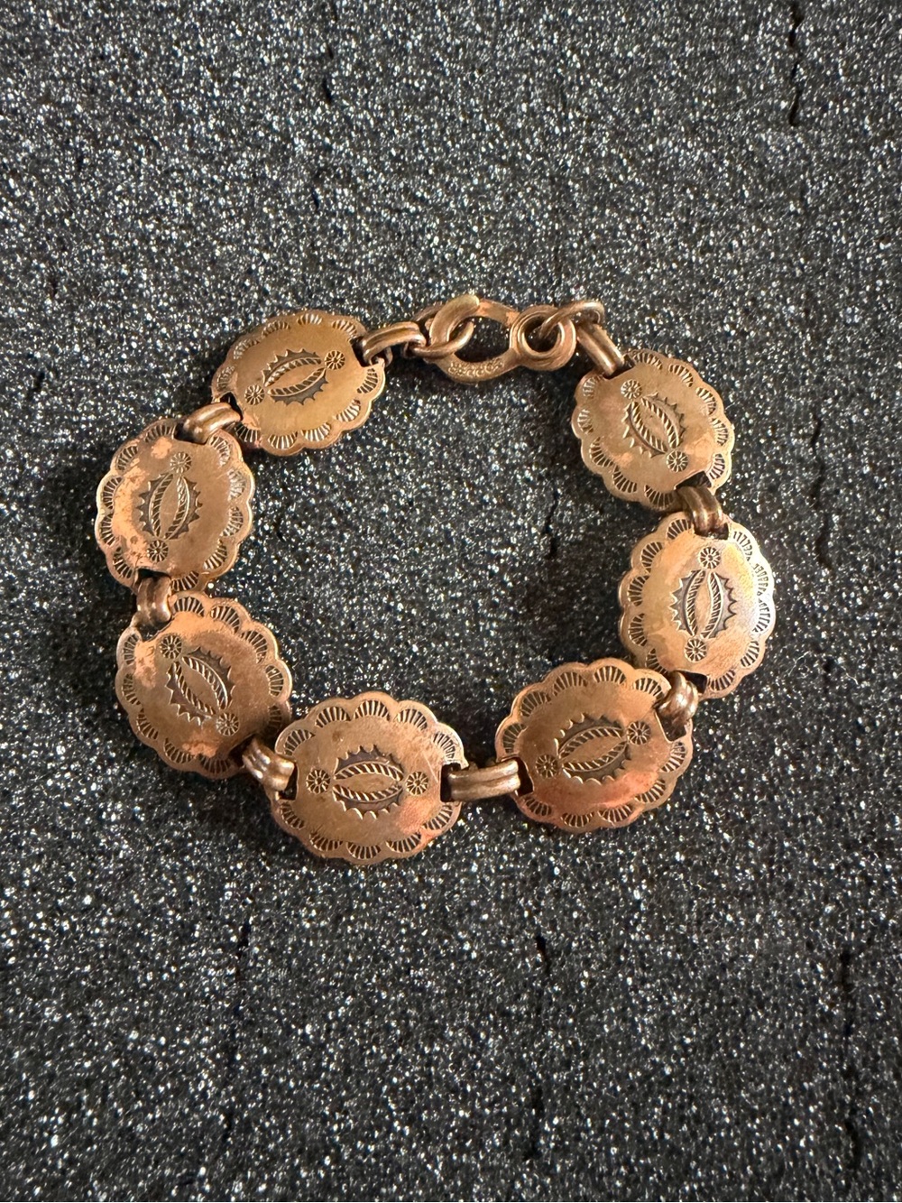 Vintage Etched Southwest Indian Style Genuine Copper Link Bracelet